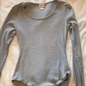 Grey Ribbed Longsleeve Bodysuit